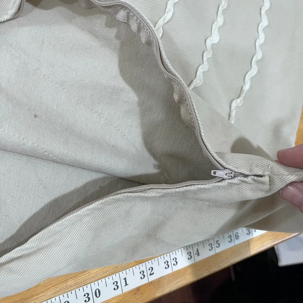 IKEA Lydia Wilj Beige‎ Cotton Spiral Ric Rac Throw Pillow Cover 27x28 Scandi Vtg
